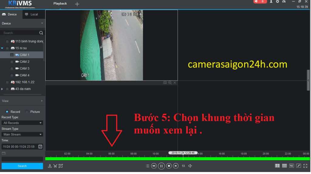 hướng dẫn xem lại dòng camera quan sát kbvision bước 5