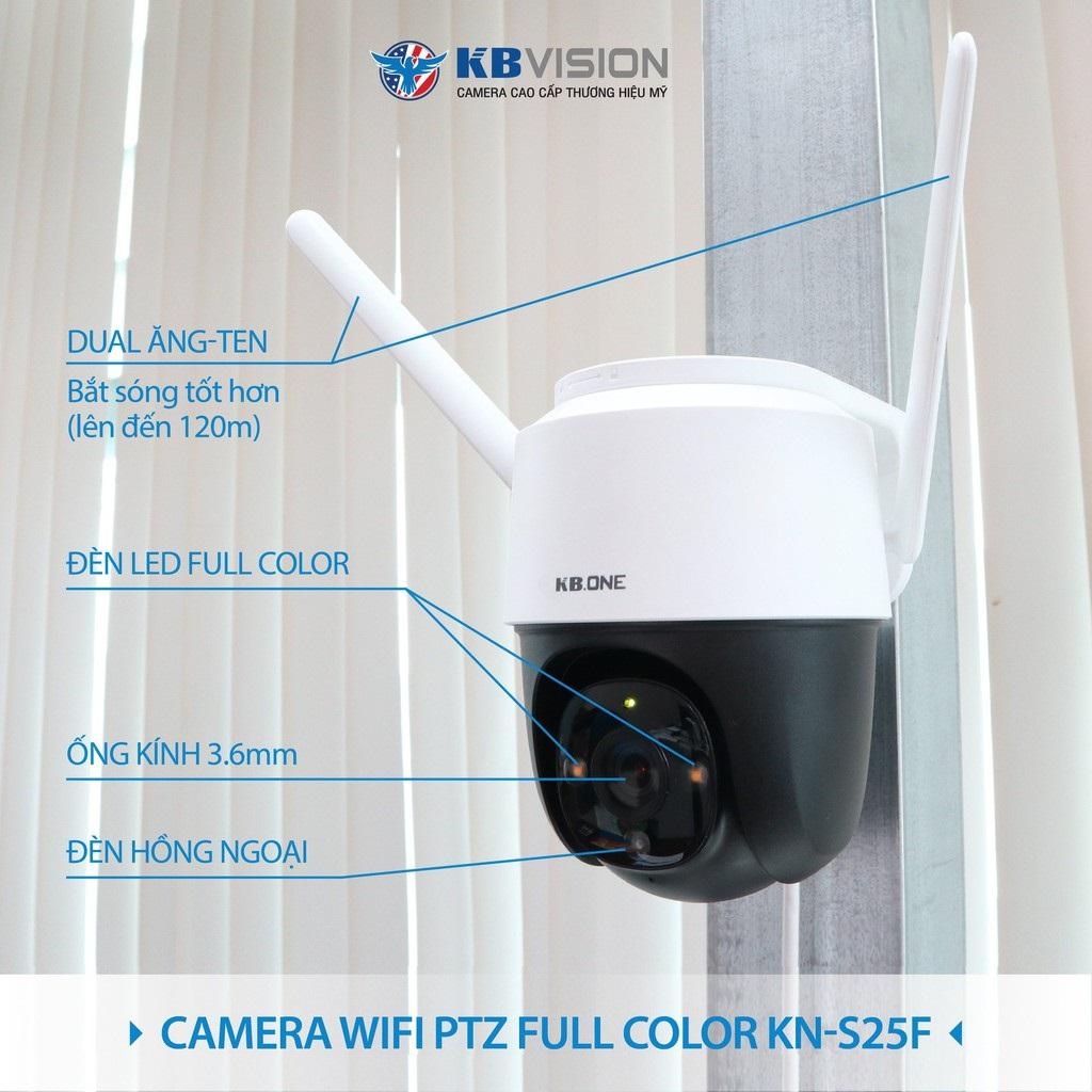 Lắp camera wifi KN-S25F Camera IP Wifi 2.0MP KBONE KN-S25F Camera Wifi PTZ Full Color 2.0MP • Độ phân giải 2.0 MP, cảm biến Sony SNR1s kích thước