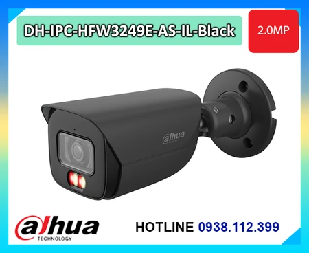 Camera Dahua DH-IPC-HFW3249E-AS-IL-Black, Camera Bullet 2MP Dahua WizSense, Camera Dahua Smart Dual Light 50m, Camera AI Dahua SMD 4.0, Camera Dahua IP67 ngoài trời
