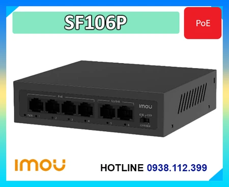 switch PoE Imou SF106P,Imou SF106P 4 port PoE switch,bộ chia mạng PoE Imou SF106P,switch PoE 4 cổng giá rẻ Imou,switch PoE cho camera IP Imou SF106P