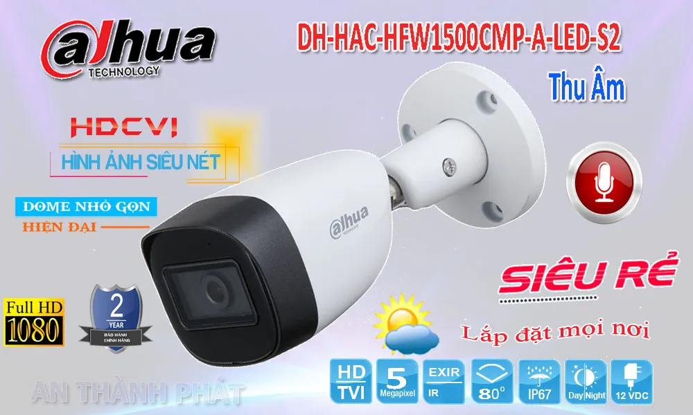 DH-HAC-HFW1500CMP-A-S2 camera dahua có micro thu âm
