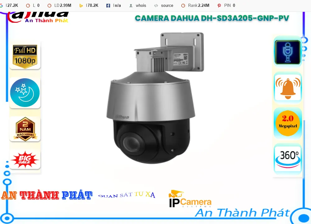 Camera Dahua DH-SD3A205-GNP-PV 360,DH SD3A205 GNP PV, bán camera DH-SD3A205-GNP-PV, camera DH-SD3A205-GNP-PV giá rẻ, camera quan sát DH-SD3A205-GNP-PV, camera dahua DH-SD3A205-GNP-PV