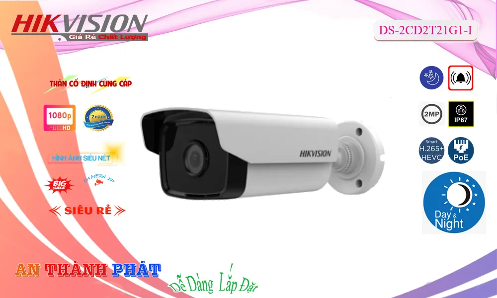 ➠  DS-2CD2T21G1-I sắc nét Hikvision