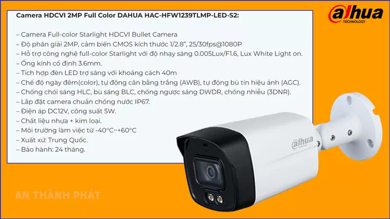 Camera giám sát dahua DH HAC HFW1239TLMP LED S2