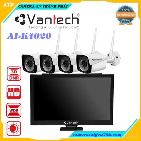 VANTECH-AI-K4020,AI-K4020,Bộ kit 4 camera IP Wifi 2MP Vantech AI-K4020,